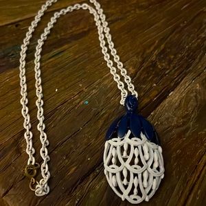 Unique Vintage White Enamel Pendant Necklace